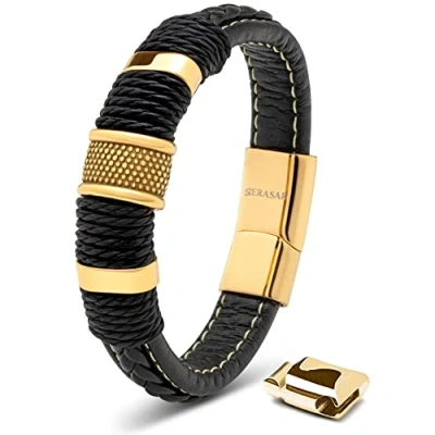 Abbildung von SERASAR Herren Accessoires 17cm Gold Armband Leder Armreif Lederband Herrenarmreif Armschmuck Schmuck Herrenschmuck Armkette Flecht Wickelarmband Kette Bracelet