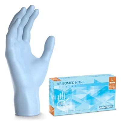 Abbildung von ARNOMED Einweghandschuhe Hellblau 100 Stück/Box, Nitrilhandschuhe L, Einmalhandschuhe, Handschuhe Einweg puderfrei, latexfreie Gummihandschuhe, in XS, S, M, L &amp; XL verfügbar