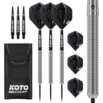 Abbildung von KOTO Kingmax 90% Darts 25 Gramm, Silber, Set inkl. 3 Barrels, Flights + Shafts &amp; Dartwallet, Fester Ringgrip, Für den professionellen Einsatz
