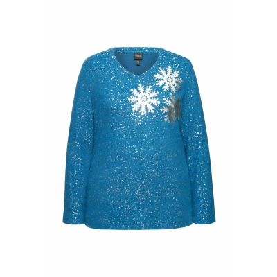 Abbildung von Ulla Popken Snowflake Graphic Sweatshirt, Damen, Größe: 42/44, Teal