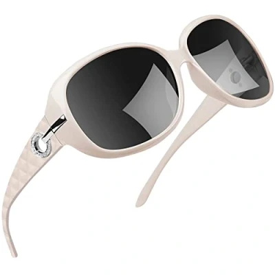 Abbildung von Joopin Weiße Sonnenbrille Damen Groß und Elegante Polarisiert Vintage UV400 mit XL Großer Rahmen (Elegant Beige)