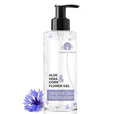 Abbildung von Feuchtigkeitsspendendes Aloe Vera Gel 99% und Kornblume, für empfindliche Haut, Augenkonturen, Gesicht Körper, beruhigend nach der Haarentfernung Rasur, erfrischend Sonne, 200 ml.