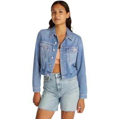 Abbildung von Calvin Klein Jeans Cropped Trucker Jeansjacke, Damen, Größe: XS, Denim light