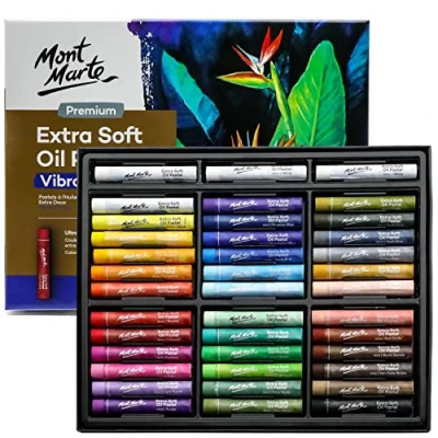 Abbildung von Mont Marte Extra Weiche Ölpastellkreide, 39 Stück, Verschiedene helle Farben, lebendig, Vielseitige Art Pastels zum Mischen, Schichten Schattieren, Ideal für Kunst, Handwerk, Färben und Skizzieren