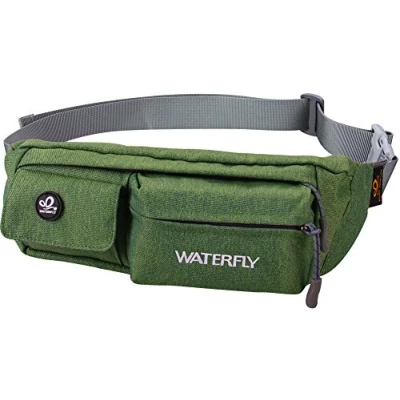 Abbildung von WATERFLY Bauchtasche Slim Flache Hüfttasche wasserdichte Gürteltasche für Laufen Radfahren Camping Klettern Reisen Festival iPhone 8 Samsung S10 Grün