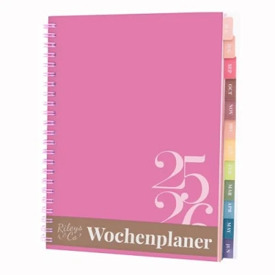 Abbildung von Rileys &amp; Co Wochenplaner 2025, Hausaufgabenheft, Schulplaner Kalender 2025 2026 Juli 2025Juni Terminplaner, Notizen, Doppeldraht, 20 x 15 cm Planner, (Rosa, Klassisch, auf Deutsch)
