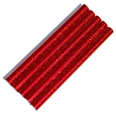 Abbildung von 5er Set Klebefolie Hologramm Selbstklebende Glitzer Dekofolie Farbig Bastefolie Glitter Vinyl Aufkleber DIY 100cm x 33cm (Flakes Rot)