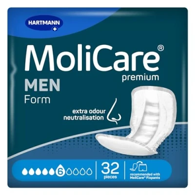 Abbildung von MoliCare Premium Form MEN 6 Tropfen, für mittlere Inkontinenz: hohe Sicherheit, extra Auslaufschutz und Diskretion Männer, zu verwenden mit Fixpants, 32 Stück