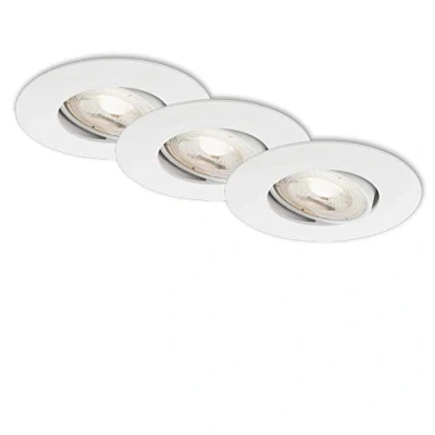 Abbildung von BRILONER Leuchten LED Einbauleuchten, 3er Set Deckenlampen, Modul schwenkbar, je 4,9 Watt, 480 Lumen, 3.000 Kelvin, IP23, Weiß, 90x24mm (DxH), 7146 036 [Energieklasse F]