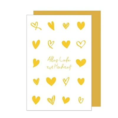 Abbildung von Edition Seidel Premium Glückwunschkarte zur Hochzeit mit Goldprägung und Umschlag. Karte Hochzeitskarte Grusskarte Alles Liebe goldene Herzen (H461 SW023)