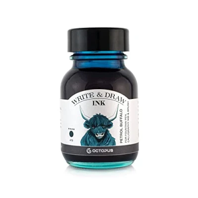 Abbildung von Octopus Write and Draw Ink 419 Petrol Buffalo, wasserfeste Tinte zum Schreiben und Zeichnen, Kalligraphietinte, lichtechte Zeichentusche für Füllhalter, petrol, 50 ml