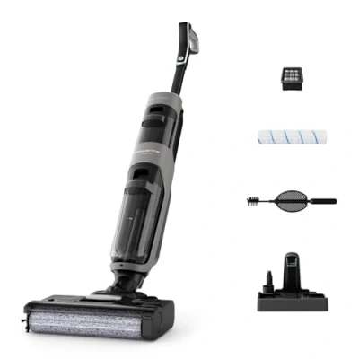 Abbildung von Rowenta X Clean 4 kabelloser Nass und Trockenstaubsauger, zeitsparende 2 in 1 Reinigung mit Saugen Wischen, intelligente Schmutzerkennung, extra lange Laufzeit, Grau, GZ5036WO