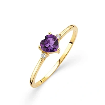Abbildung von OROVI Verlobungsring Damen aus 9 Ct Gelbgold (375) mit Amethyst in Herzschliff 0.41 und 0.03 Diamanten Edelstein &amp; Brillanten Hypoallergen handgefertigt (Gr. 50)