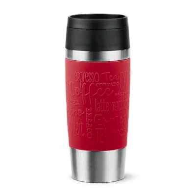 Abbildung von Emsa N20204 Travel Mug Classic Isolierbecher 0,36 Liter , neuer Komfort Schraubverschluss Edelstahl 4h heiß und 8h kalt 100% dicht spülmaschinenfest 360 Trinköffnung Dunkelrot