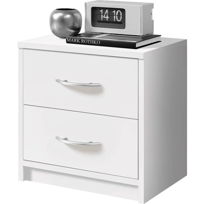 Abbildung von Stella Trading PEPE Nachttisch Weiß Schlichter Nachtschrank mit zwei Schubladen passend zu jedem Bett &amp; Schlafzimmer 39 x 28 cm (B/H/T)