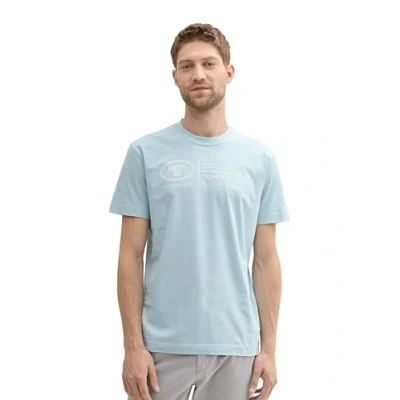 Abbildung von TOM TAILOR Herren Basic T Shirt mit Logo Stickerei,30463 Dusty Mint Blue, XXXL