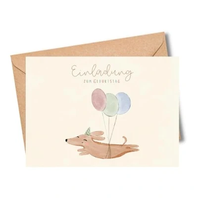Abbildung von MeinBaby123® 10 Einladungskarten Kindergeburtstag süßer Hund Geburtstagseinladungen für Kinder Boho inkl. Briefumschläge (Doodle V2)