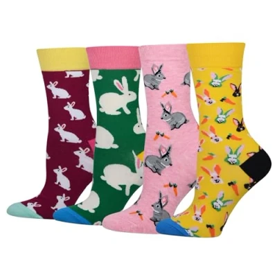 Abbildung von Cansok Damen Crew Neuheit Häschen Hase Socken Geschenk Baumwolle anziehen Wadensocken Packung mit 4