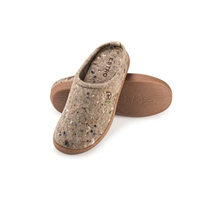 Abbildung von ESTRO Hausschuhe Herren Winter Warm Filzpantoffeln Gummisohle mit Gepolstertes Fußbett Pantoffeln rutschfeste Sohlen Duo (Beige, 42 EU)