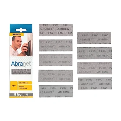 Abbildung von Mirka Abranet Netzschleifstreifen 70mm x 198 mm Klett / Mix Pack 1 von jeder Körnung 80, 100, 120, 150, 180, 220, 320, 400, 600 9 Stk zum Schleifen Holz, Spachtel, Lack, Kunststoff
