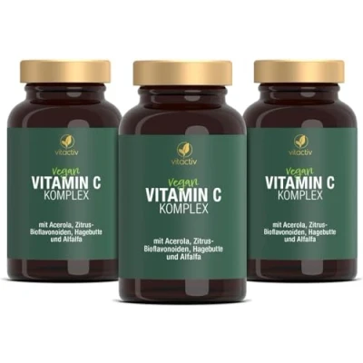 Abbildung von VITACTIV Vitamin C 1000 mg Complex + Acerola im 3er Pack, hochdosiertes mit zeitverzögerter Abgabe, zur Normalisierung des Immun und Nervensystems, Kirsche (300 Tabletten)