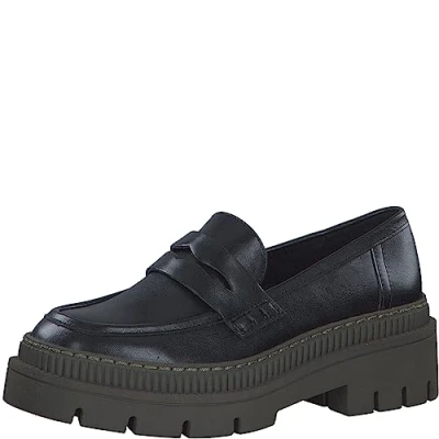 Abbildung von MARCO TOZZI Damen Loafer mit Plateau aus Kunstleder Klassisch, Schwarz (Black/Khaki), 37