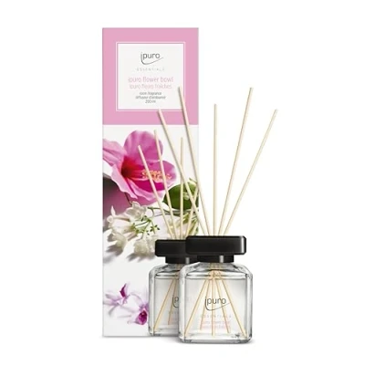 Abbildung von ipuro Essentials Raumduft FLOWER BOWL 200ml Raumerfrischer mit Blumenduft, Mandarine, Bergamotte, Jasmin, Veilchen &amp; Zedernholz Duft Aroma Diffuser Stäbchen Lufterfrischer für die Wohnung