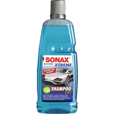 Abbildung von SONAX XTREME Shampoo 2 in 1 (1 Liter) Autoshampoo Konzentrat ohne Abledern zur Reinigung lackierter Oberflächen, Metall, Glas, Kunststoff &amp; Gummi Hellblau Art Nr. 02153000