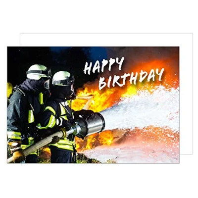 Abbildung von Edition Seidel Premium Geburtstagskarte mit Umschlag. Glückwunschkarte Billet Happy Birthday Grusskarte Mann Frau Brand Feuerwehr (G3433 SW023)