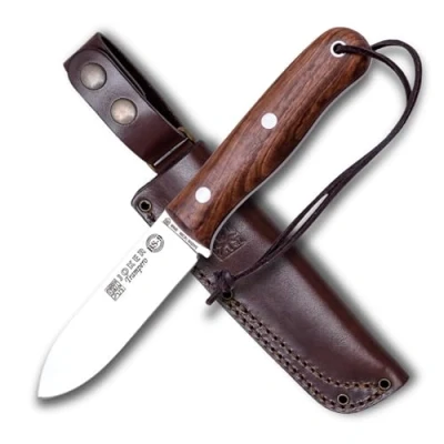 Abbildung von Joker Jagdmesser CN113 Trampero, Gürtelmesser mit Griff aus Nussbaumholz, braune Lederscheide, 10 cm Klinge Sandvik Stahl 14c28n, Werkzeug zum Angeln, Jagen, Camping und Wandern
