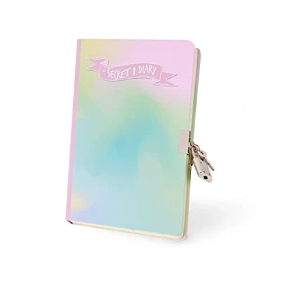Abbildung von I TOTAL® Geheimbuch mit Metallschloss und zwei Schlüsseln/Geheimbuch Seiten A PUNTINI, Tagebuch für Geheimnisse, weißes Papier (Rainbow Dream)