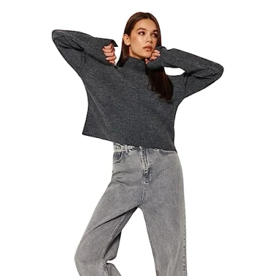 Abbildung von Trendyol Damen Regular fit Basic Standing collar Knitwear Sweater Pullover, Anthracite, L