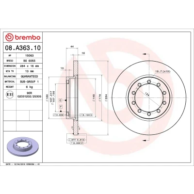 Abbildung von BREMBO 08.A363.10 Bremsscheibe 284 16 5 voll FORD: Transit Mk6 Van, Minibus, Platform / Chassis