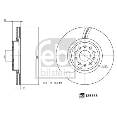 Abbildung von FEBI BILSTEIN Bremsscheibe VOLKSWAGEN: ID.3 Vorderachse 340mm 27mm 5 loch 112mm innenbelüftet 186335 Bremsscheiben, Scheibenbremsen