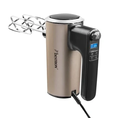 Abbildung von Bestron Power Handmixer, Leistungsstarker Handmixer mit 6 Stufen, Turbo Funktion &amp; LCD Display, Rührgerät inkl. 2 Schneebesen Knethaken, Leichtgewicht von 1KG, Farbe: Beige