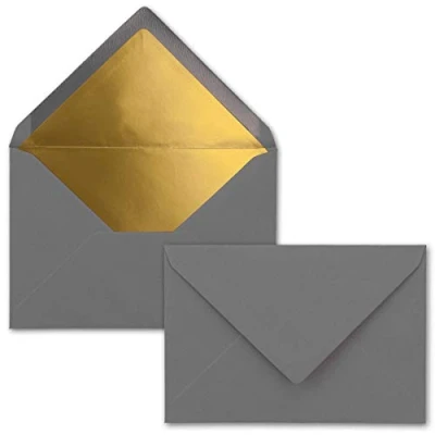 Abbildung von 50x Brief Umschläge B6 mit Gold Innenfutter 12,5 x 17,6 cm Graphit (Dunkelgrau) Nassklebung FarbenFroh by GUSTAV NEUSER