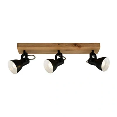 Abbildung von BRILONER Deckenlampe Vintage schwenkbar, Holzbasis, GU10 Fassung, max. 35 Watt, Deckenleuchte, Lampe, Wohnzimmerlampe, Schlafzimmerlampe, Küchenlampe, Deckenstrahler, 48x10x13,5 cm, Schwarz Weiß