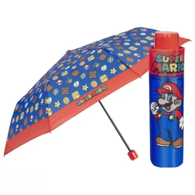 Abbildung von PERLETTI Super Mario Taschenschirm für Jungen 7 8 9 Jahre Bros Regenschirm Kinderregenschirm Klein Kinder Grundschule Schirm Kompakt Leicht Windfest Durchmesser 91 cm