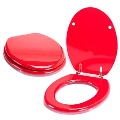 Abbildung von MSV WC Sitz Toilettendeckel MDF Holzkern „Rot“ Scharniere aus Edelstahl hochwertige und stabile Qualität