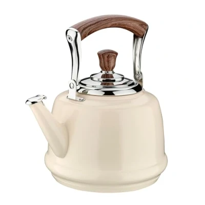 Abbildung von cilio Wasserkessel BIANCO Edelstahl lackiert Flötenkessel mit 2 Ton Flöte Teekessel Induktion Für jede Kochplatte Kapselboden Ø 14,5 cm Inhalt L 1,2 Füllmenge zum Kochen