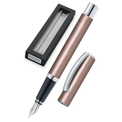 Abbildung von ONLINE Füller Vision Rosegold I Eleganter Füllfederhalter mit Iridium Feder M Für Standard Tintenpatronen &amp; Konverter Matt gebürstete Aluminium Oberfläche Rosa Füllhalter in Geschenkverpackung