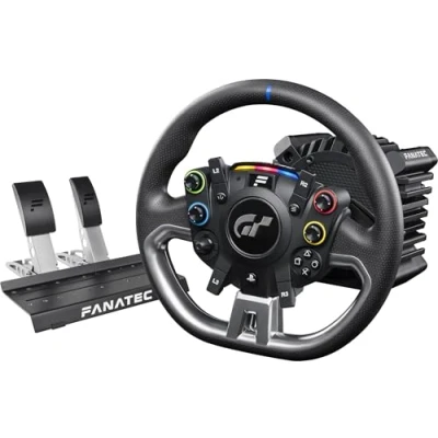 Abbildung von FANATEC Offiziell Lizenziertes Gran Turismo DD Pro PlayStation Sim Racing Lenkrad, Basis und Pedale Lenkraddesign Polyphony Digital, 5 Nm FluxBarrier Direct Drive, Zwei Pedal Set für PC, PS5, PS4