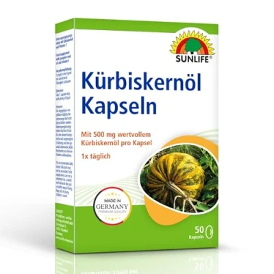 Abbildung von SUNLIFE Kürbiskernöl Kapseln 1 x 50 Stück mit 500mg wertvollem Kürbis Vitamin E hochwertige Kürbiskern Öl zuckerfrei &amp; glutenfrei