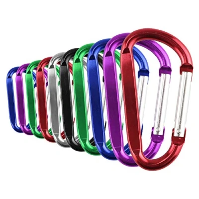 Abbildung von Temlum 10 Stück Aluminium D Form Karabiner Feder Karabinerhaken Schlüsselanhänger für Camping Reisen Wandern Outdoor Zubehör(6,3 cm)