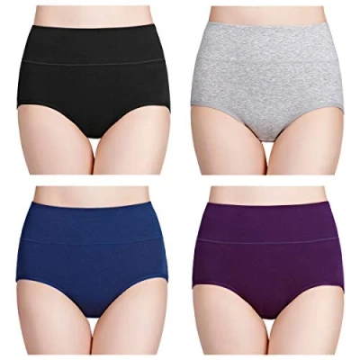 Abbildung von wirarpa Unterhosen Damen Baumwolle Frauen Unterwäsche Hohe Taille Slips Hoher Taillenslip 4er Pack Schwarz Grau Blau Lila Größe 4XL(60/62)