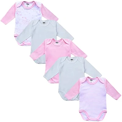 Abbildung von MEA Baby Unisex Langarm Body aus 100% Baumwolle im 5er Pack, mit Aufdruck, für Mädchen, Jungen (86, Mädchen)