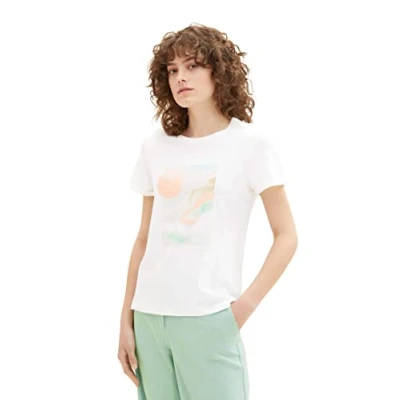 Abbildung von TOM TAILOR Damen 1035470 T Shirt mit Print, 10315 Whisper White, L