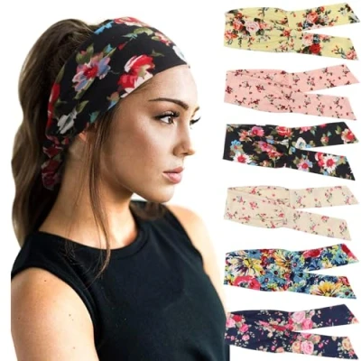 Abbildung von DRESHOW 6 Stück Damen Boho Stirnband Kopfband Haarband Gedruckt Stirnbänder Knoten Verdrehtes Elastische Kopf Wickeln Niedlich Haarschmuck für Mädchen