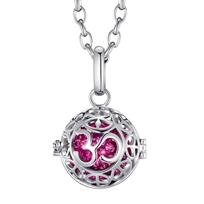 Abbildung von Morella Damen Schutzengel Halskette Edelstahl 70 cm mit Anhänger Om Mantra und Klangkugel Zirkonia pink Ø 16 mm in Schmuckbeutel