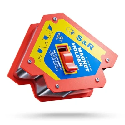 Abbildung von S&amp;R Schweißmagnet 120 mm mit Ein Ausschalter, Winkelmagnet starker Haltekraft, magnetischer Schweißwinkel 45, 90, 135, Montagewinkel und Ausschalter